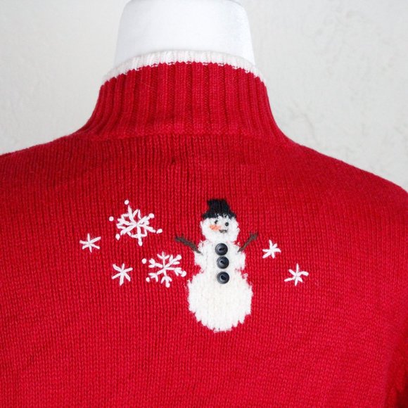 Breckenridge vintage 90s red Christmas snowman quarter zip sweater size petite M - Picture 7 of 9